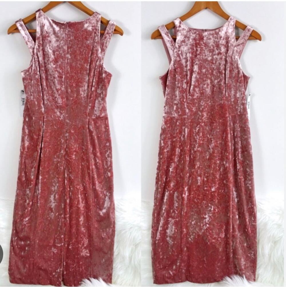 Maggy London Velvet Pink Midi Dress Size L (10) Cutout Shoulder